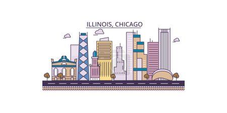 Ilustración de Estados Unidos, Chicago lugares de interés turístico, vector ciudad turismo ilustración - Imagen libre de derechos