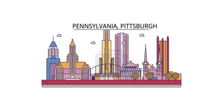 Ilustración de Estados Unidos, Pittsburgh lugares de interés turístico, vector ciudad turismo ilustración - Imagen libre de derechos
