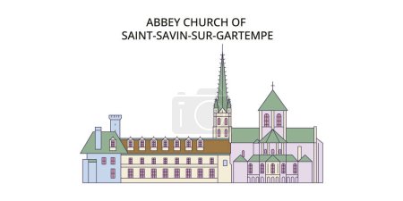 Illustration for France, Abbey Church Of Saint Savin Sur Gartempe Landmark travel landmarks, vector city tourism illustration - Royalty Free Image