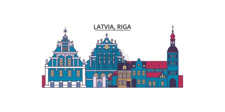 Illustration for Latvia, Riga travel landmarks, vector city tourism illustration - Royalty Free Image