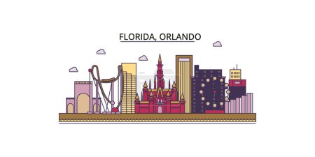 Ilustración de Estados Unidos, Orlando monumentos de viaje, vector ciudad turismo ilustración - Imagen libre de derechos