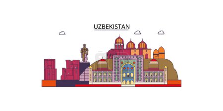 Ilustración de Uzbekistán monumentos de viaje, vector ciudad turismo ilustración - Imagen libre de derechos