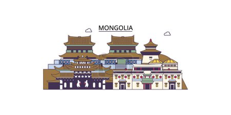 Illustration for Mongolia travel landmarks, vector city tourism illustration - Royalty Free Image