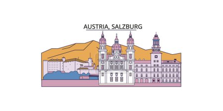 Téléchargez les illustrations : Autriche, sites touristiques de Salzbourg, vecteur du tourisme urbain illustration - en licence libre de droit