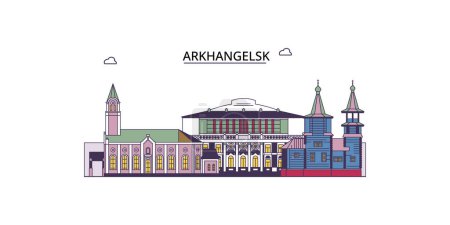 Téléchargez les illustrations : Russie, Arkhangelsk points de repère Voyage, vecteur ville tourisme illustration - en licence libre de droit