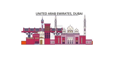 Illustration for United Arab Emirates, Dubai travel landmarks, vector city tourism illustration - Royalty Free Image