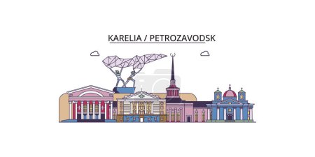 Téléchargez les illustrations : Russie, Petrozavodsk points de repère Voyage, vecteur ville tourisme illustration - en licence libre de droit