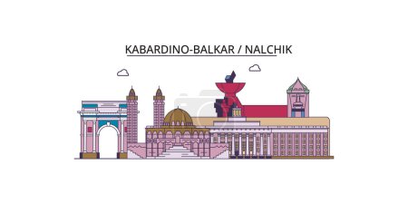 Illustration for Russia, Nalchik travel landmarks, vector city tourism illustration - Royalty Free Image