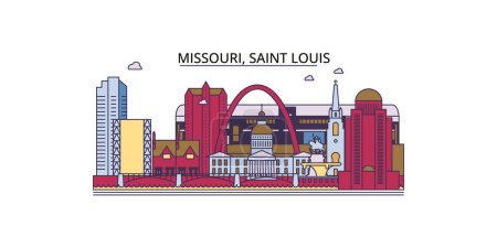 Téléchargez les illustrations : États-Unis, points de repère de voyage de Saint Louis, illustration de tourisme urbain vectoriel - en licence libre de droit