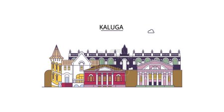 Illustration for Russia, Kaluga travel landmarks, vector city tourism illustration - Royalty Free Image