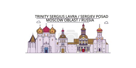 Illustration for Russia, Sergiev Posad travel landmarks, vector city tourism illustration - Royalty Free Image