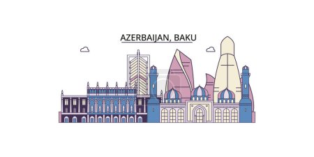 Illustration for Azerbaijan, Baku travel landmarks, vector city tourism illustration - Royalty Free Image