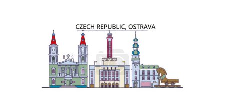 Téléchargez les illustrations : République tchèque, Ostrava voyages, vecteur ville tourisme illustration - en licence libre de droit