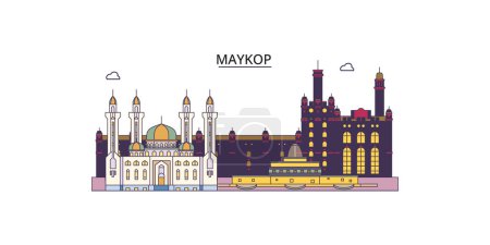 Illustration for Russia, Maykop travel landmarks, vector city tourism illustration - Royalty Free Image