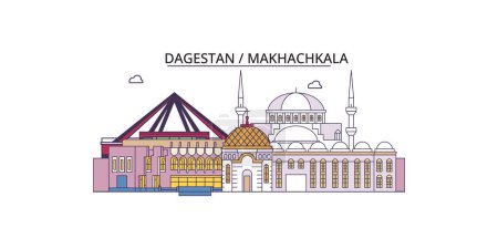 Illustration for Russia, Makhachkala travel landmarks, vector city tourism illustration - Royalty Free Image