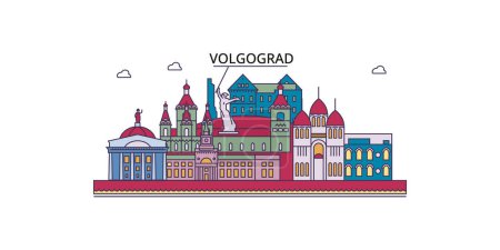 Illustration for Russia, Volgograd travel landmarks, vector city tourism illustration - Royalty Free Image