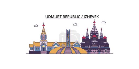 Illustration for Russia, Izhevsk travel landmarks, vector city tourism illustration - Royalty Free Image