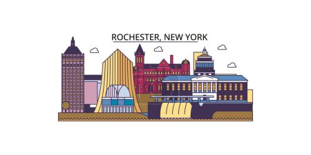 Ilustración de Estados Unidos, Nueva York Rochester lugares de interés turístico, vector ciudad turismo ilustración - Imagen libre de derechos