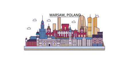 Illustration for Poland, Warsaw travel landmarks, vector city tourism illustration - Royalty Free Image