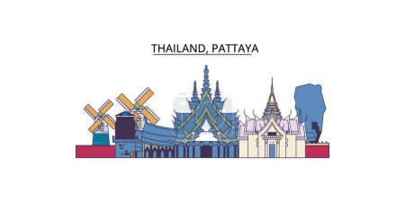 Illustration pour Thaïlande, points de repère de voyage de Pattaya, illustration de tourisme urbain vectoriel - image libre de droit