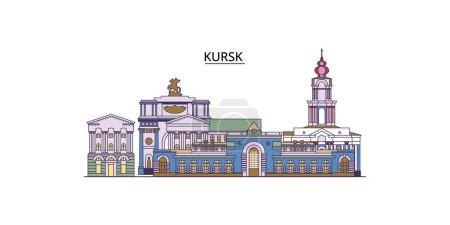 Illustration for Russia, Kursk travel landmarks, vector city tourism illustration - Royalty Free Image
