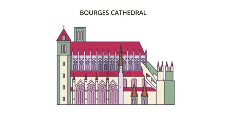 Illustration for France, Bourges Cathedral Landmark travel landmarks, vector city tourism illustration - Royalty Free Image