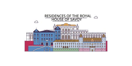 Illustration for Italy, Turin, Residences Of The Royal House Of Savoy travel landmarks, vector city tourism illustration - Royalty Free Image