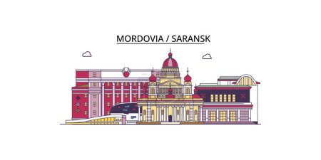 Illustration for Russia, Saransk travel landmarks, vector city tourism illustration - Royalty Free Image