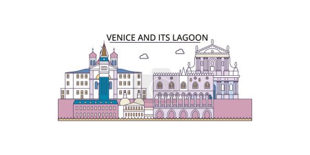 Ilustración de Italia, Venecia Lugares de interés turístico, vector ciudad turismo ilustración - Imagen libre de derechos