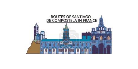 Illustration for France, Routes Of Santiago De Compostela travel landmarks, vector city tourism illustration - Royalty Free Image