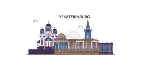 Illustration for Russia, Yekaterinburg City travel landmarks, vector city tourism illustration - Royalty Free Image