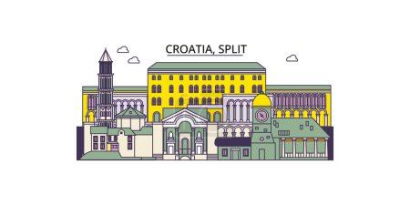 Téléchargez les illustrations : Croatie, sites touristiques de Split, illustration du tourisme urbain vectoriel - en licence libre de droit