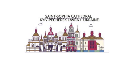 Illustration for Ukraine, Kyiv, Pechersk Lavra travel landmarks, vector city tourism illustration - Royalty Free Image