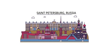 Illustration for Russia, Saint Petersburg travel landmarks, vector city tourism illustration - Royalty Free Image