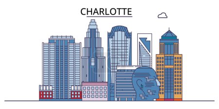 Illustration for United States, Charlotte City travel landmarks, vector city tourism illustration - Royalty Free Image