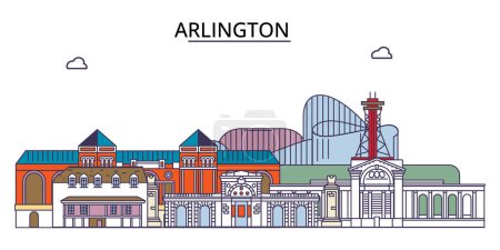 Illustration for United States, Arlington City travel landmarks, vector city tourism illustration - Royalty Free Image