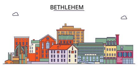 Téléchargez les illustrations : États-Unis, sites touristiques de Bethléem, illustration de tourisme urbain vectoriel - en licence libre de droit