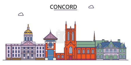 Téléchargez les illustrations : États-Unis, Concord travel landmarks, vecteur tourisme urbain illustration - en licence libre de droit