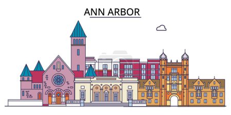 Téléchargez les illustrations : États-Unis, Ann Arbor voyages repères, vecteur ville tourisme illustration - en licence libre de droit