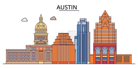 Illustration for United States, Austin City travel landmarks, vector city tourism illustration - Royalty Free Image