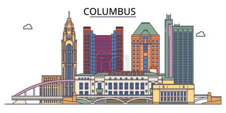 Ilustración de Estados Unidos, Monumentos de viaje de Columbus City, vector ciudad turismo ilustración - Imagen libre de derechos