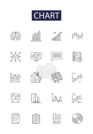 Diagrammlinien-Vektorsymbole und -zeichen. Diagramm, Diagramm, Grafik, Karte, Gliederung, Visualisieren, Render, Tabellenvektorumrisse Illustrationsset