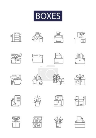 Illustration for Boxes line vector icons and signs. Cartons, Containers, Crates, Cases, Packets, Pouches, Compartments, Cellophane vector outline illustration set - Royalty Free Image