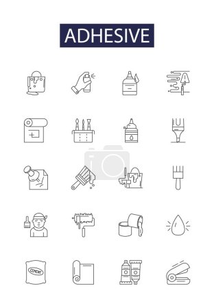 Illustration for Adhesive line vector icons and signs. Glue, Paste, Clamp, Sealant, Gum, Mastic, Epoxy, Adhesive vector outline illustration set - Royalty Free Image