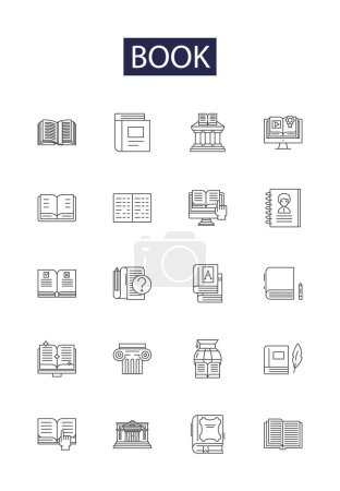 Illustration for Book line vector icons and signs. Novel, Story, Reading, Fiction, Hardcover, Paperback, Biography, Textbook vector outline illustration set - Royalty Free Image