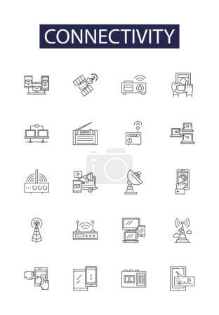Illustration for Connectivity line vector icons and signs. Network, Access, Union, Bond, Exchange, Bridge, Linkage, Interaction vector outline illustration set - Royalty Free Image