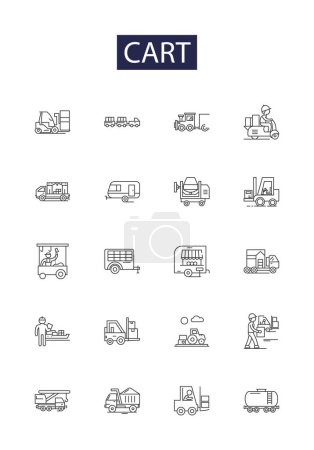 Illustration for Cart line vector icons and signs. Wheels, Shopping, Retail, Grocery, Utility, Carts, Push, Store vector outline illustration set - Royalty Free Image