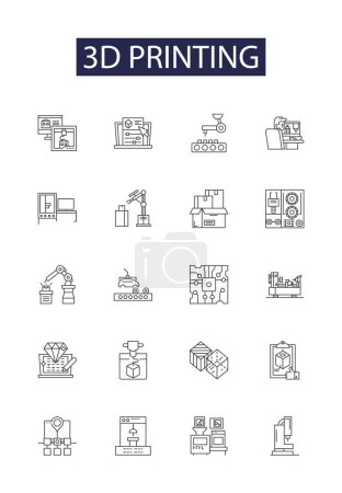 Illustration for 3d printing line vector icons and signs. printer, engineering, design, manufacturing, plastic, industry, print,3d vector outline illustration set - Royalty Free Image