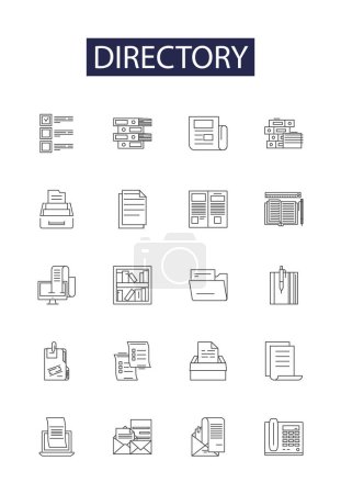 Illustration for Directory line vector icons and signs. Listing, Index, Register, Roster, Record, Roll, Catalogue, Ledger vector outline illustration set - Royalty Free Image