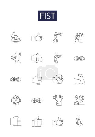 Illustration for Fist line vector icons and signs. Punch, Knuckle, Clenched, Strike, Claw, Palm, Balled, Grasp vector outline illustration set - Royalty Free Image